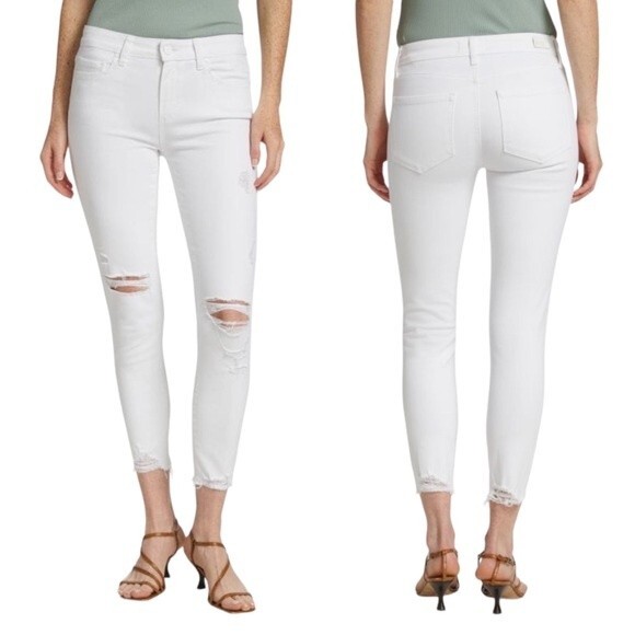 PAIGE Denim Verdugo Crop White Distressed Raw Hem Designer Jeans Size 28 | 6 - Picture 1 of 13